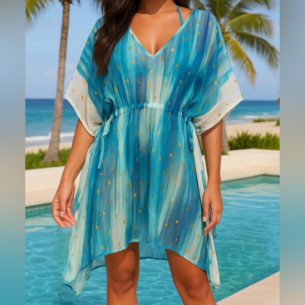 Vince Camuto Ombré Teal and Gold Beach Cover-Up